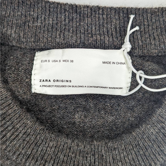 NWT Zara 100% CASHMERE Long Sleeve Pullover Crew Neck Sweater Brown Mens Small - Picture 3 of 6